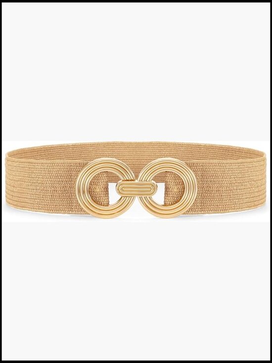 Wide Woven Stretch Belt with Gold Buckle - Boho Beach Dress Belt